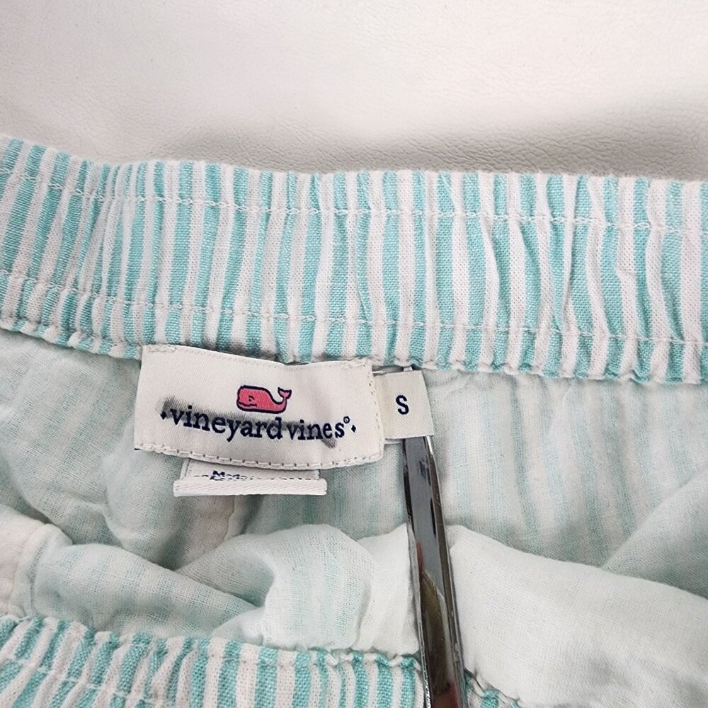 Vineyard Vines White Mint Striped Linen Shorts Embroider Pockets Pull On Small - Picture 3 of 10